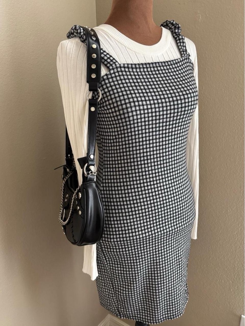 Rue 21 black & white gingham mini dress size small.